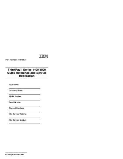 IBM ThinkPad i Series 1500s ThinkPad i Series 1500s service manual